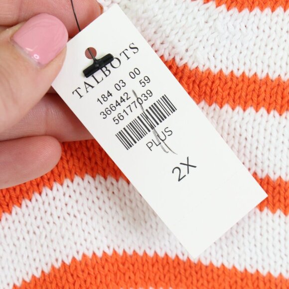 Talbots Johnny Collar Striped Knit Sweater White Orange 2x - Picture 7 of 9